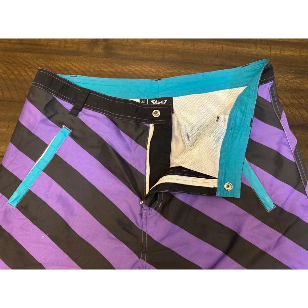 Steez Clothing Purple Black Striped Board‎ Shorts Men's Size 32 Y2K Surf